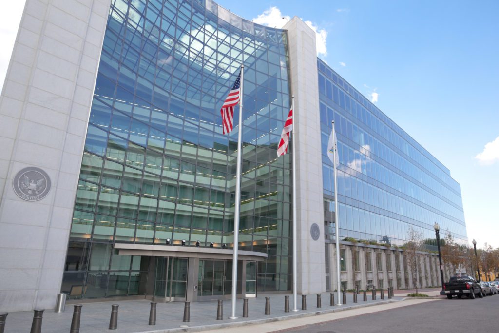Securities and Exchange Commission, SEC, Building in Washington DC. The SEC plans to step up enforcement efforts related to corporate disclosures concerning cybersecurity incidents.