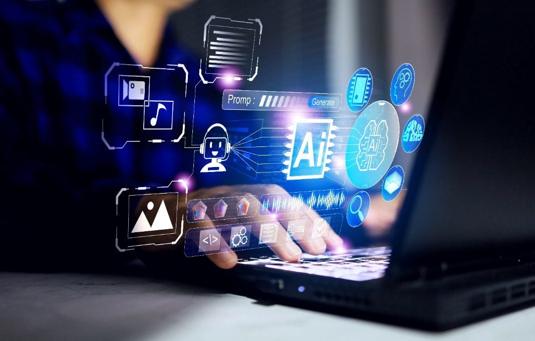 ai agents concept with businessman is using artificial intelligence agentic technology on laptop computer to help make decision marking on business and planning schedule for organization improvement