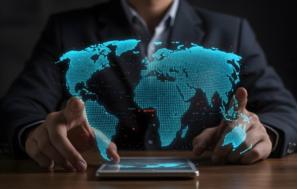Abstract representation of economic policy impacting global trade routes, concept of international economic relations