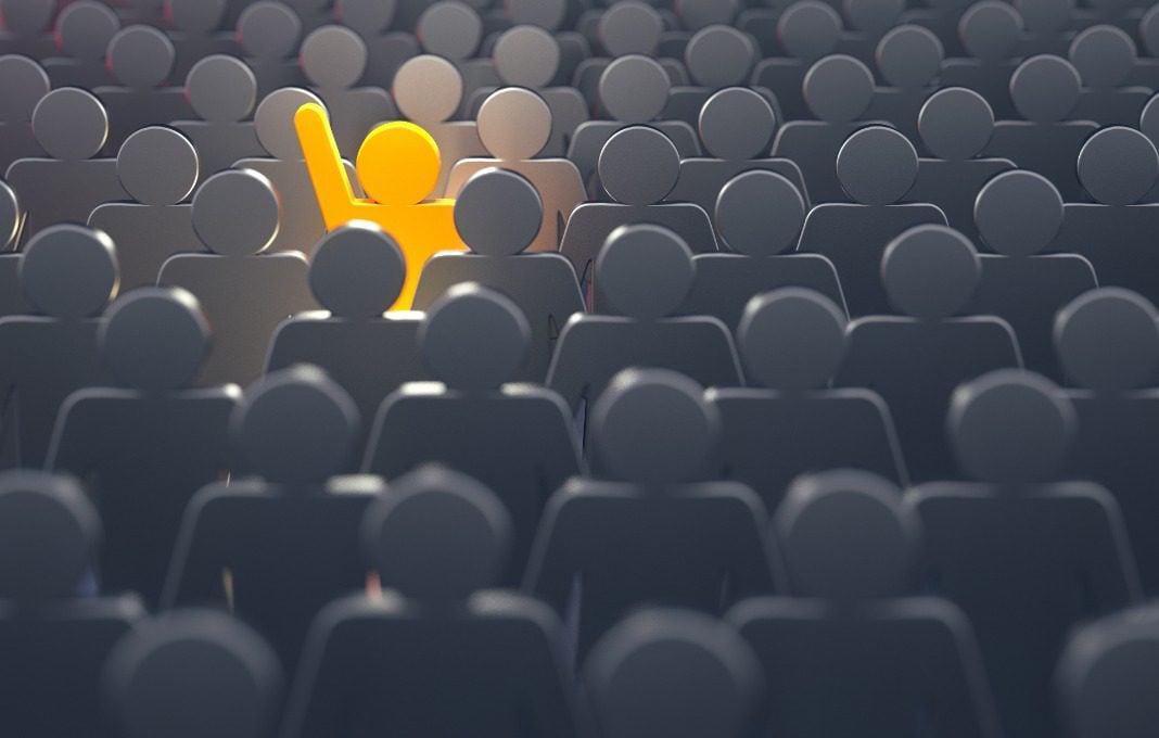 man standing out of crowd - 3d rendering