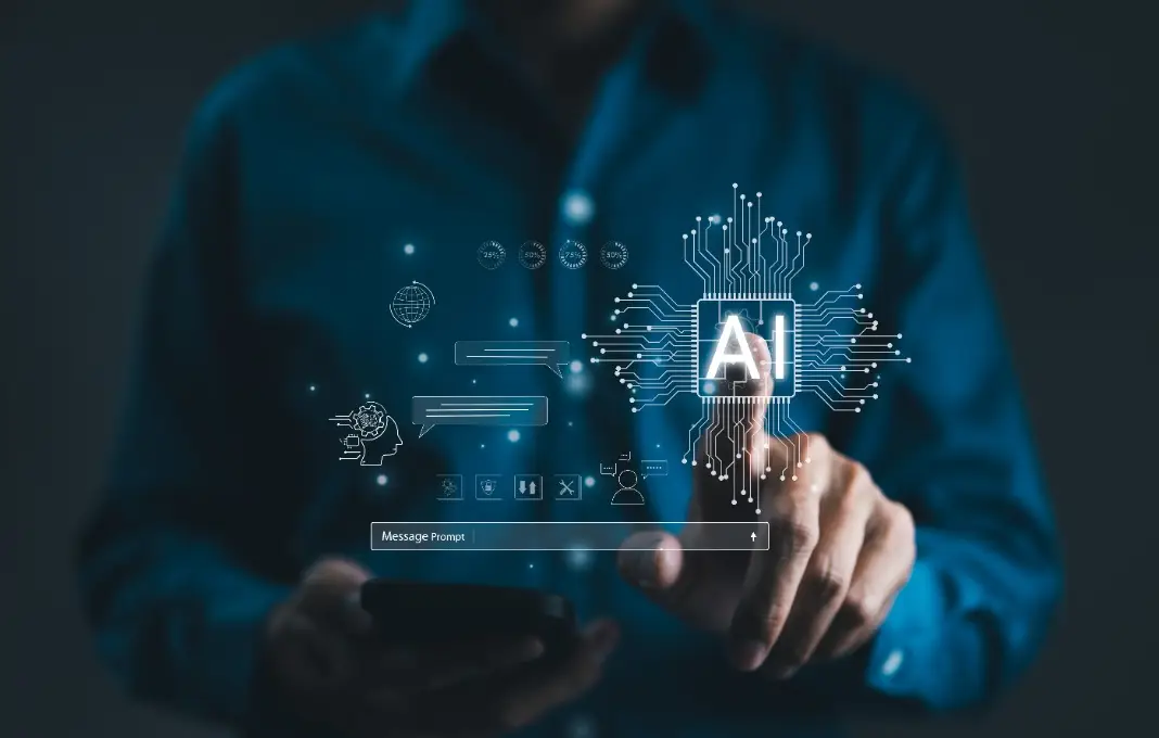 Man touching virtual interface