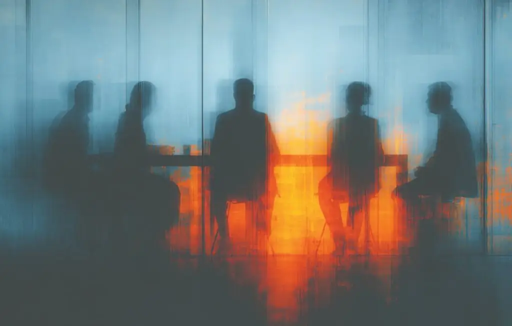 People in a boardroom seen through glass