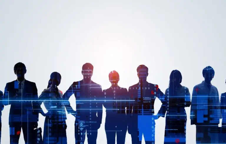 Group of multinational people and digital technology concept.