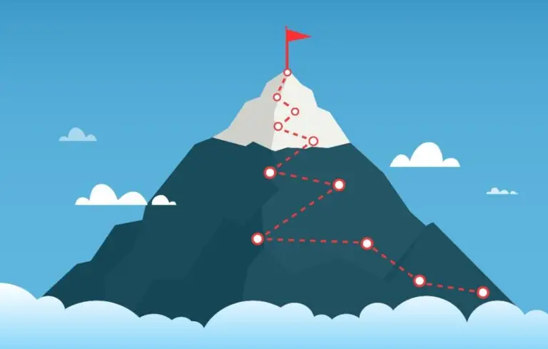 Route up a mountain to the summit