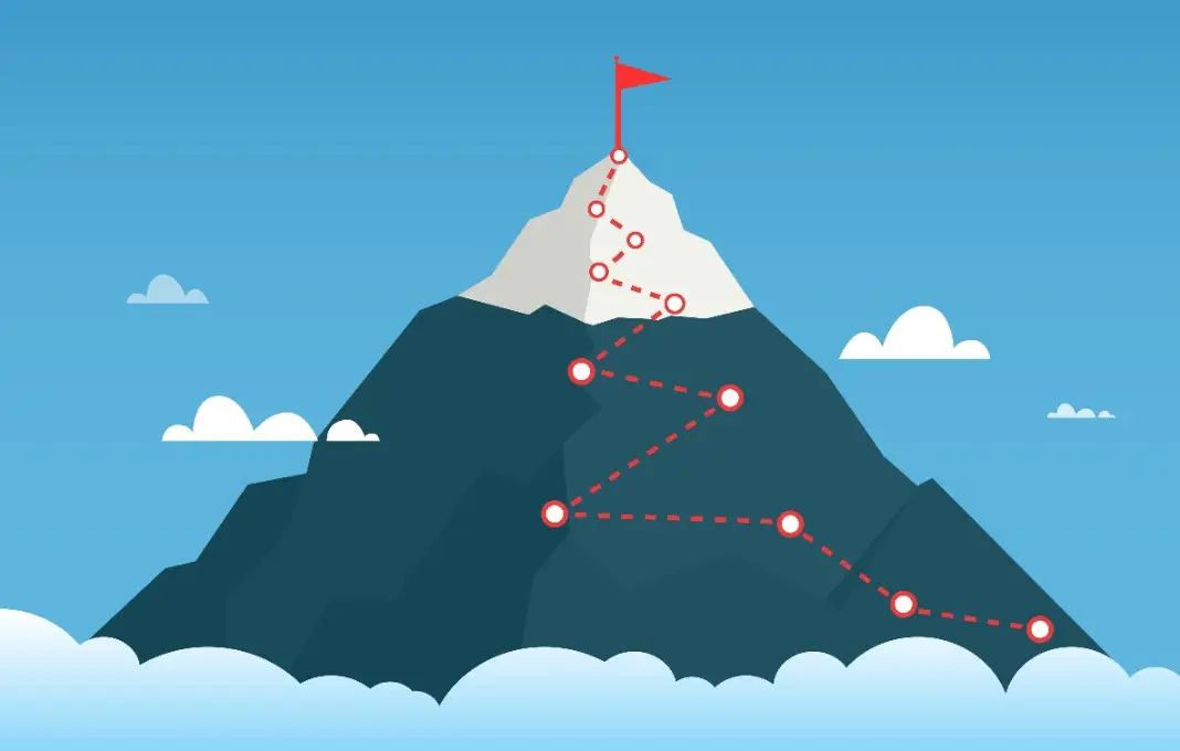 Route up a mountain to the summit