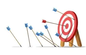 Lots arrows missed hitting target mark and only one hits the center.