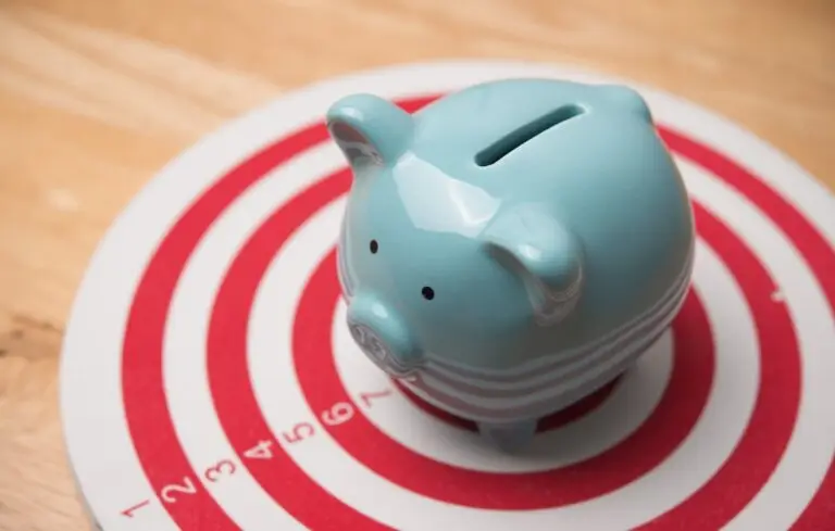 Downloaded File #: 2050817817 Piggy bank is in center of dartboard.