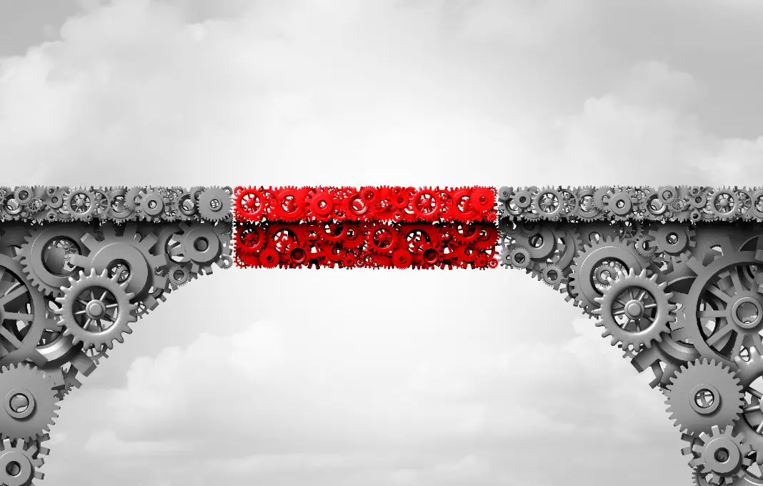 Bridge made out of gears with middle section turned red