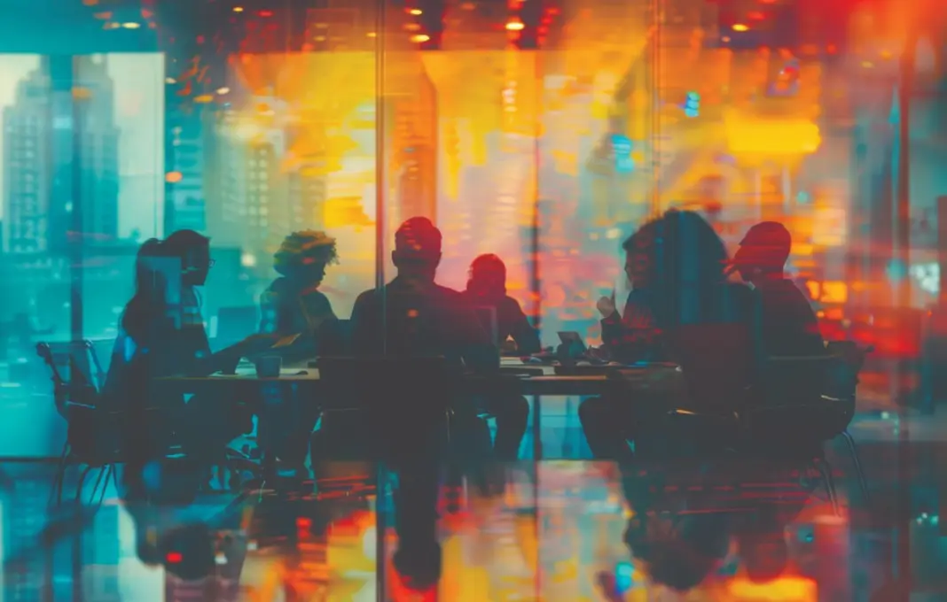 Abstract, boardroom or background with double exposure effect
