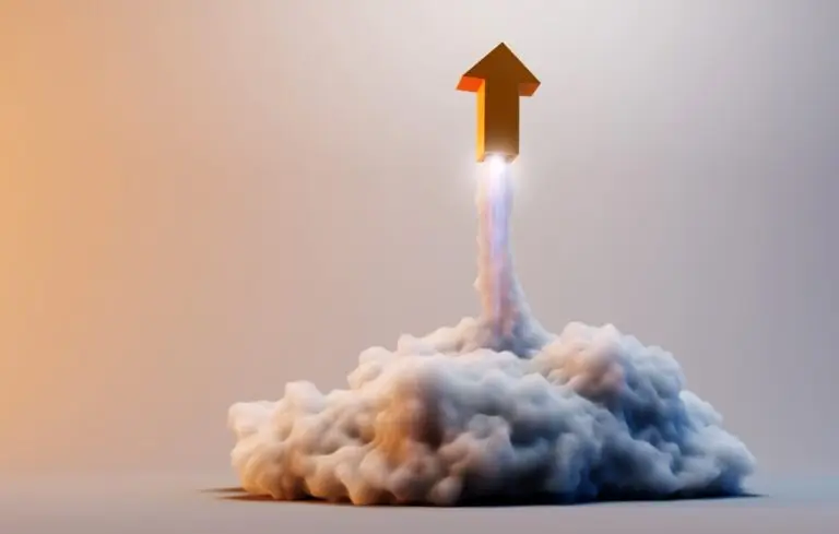 Rocket in the shape of an arrow taking off