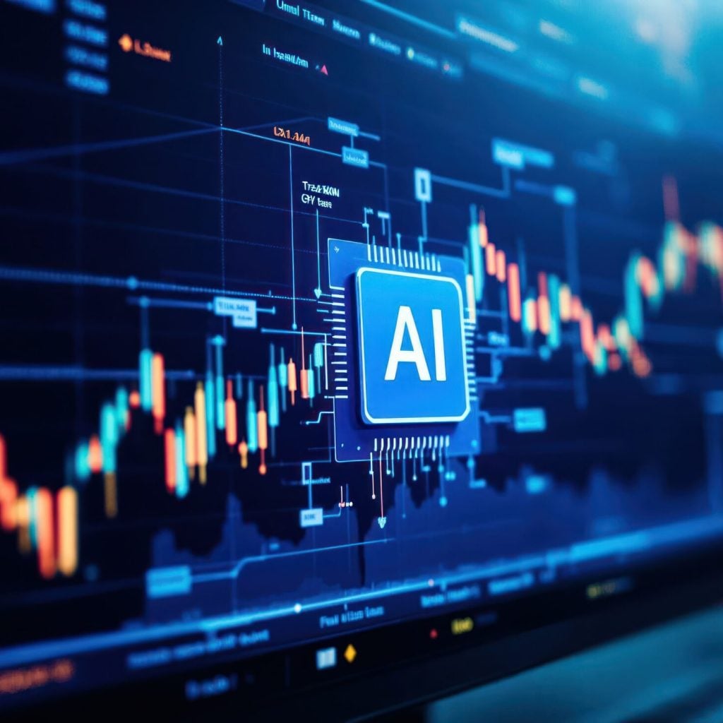 A digital representation showing the intersection of technology and finance, this image showcases an AI-enhanced stock chart, AI-Driven Stock Chart
